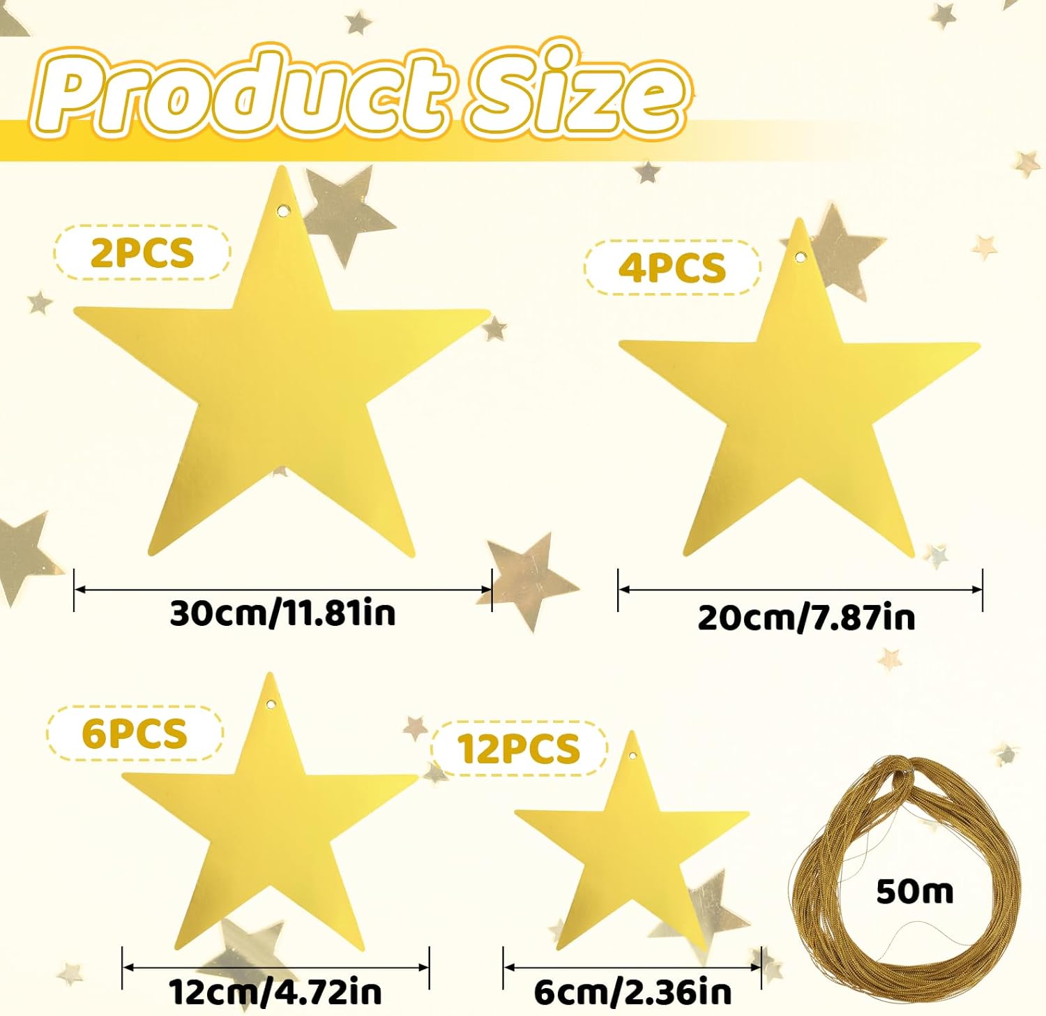 24 Pcs Gold Cardboard Star Cutouts for Decorations