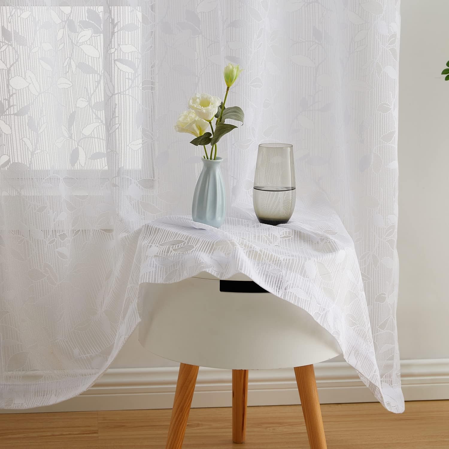 HLC ME Joyce Floral Semi Sheer Curtains Set of 2 Panels