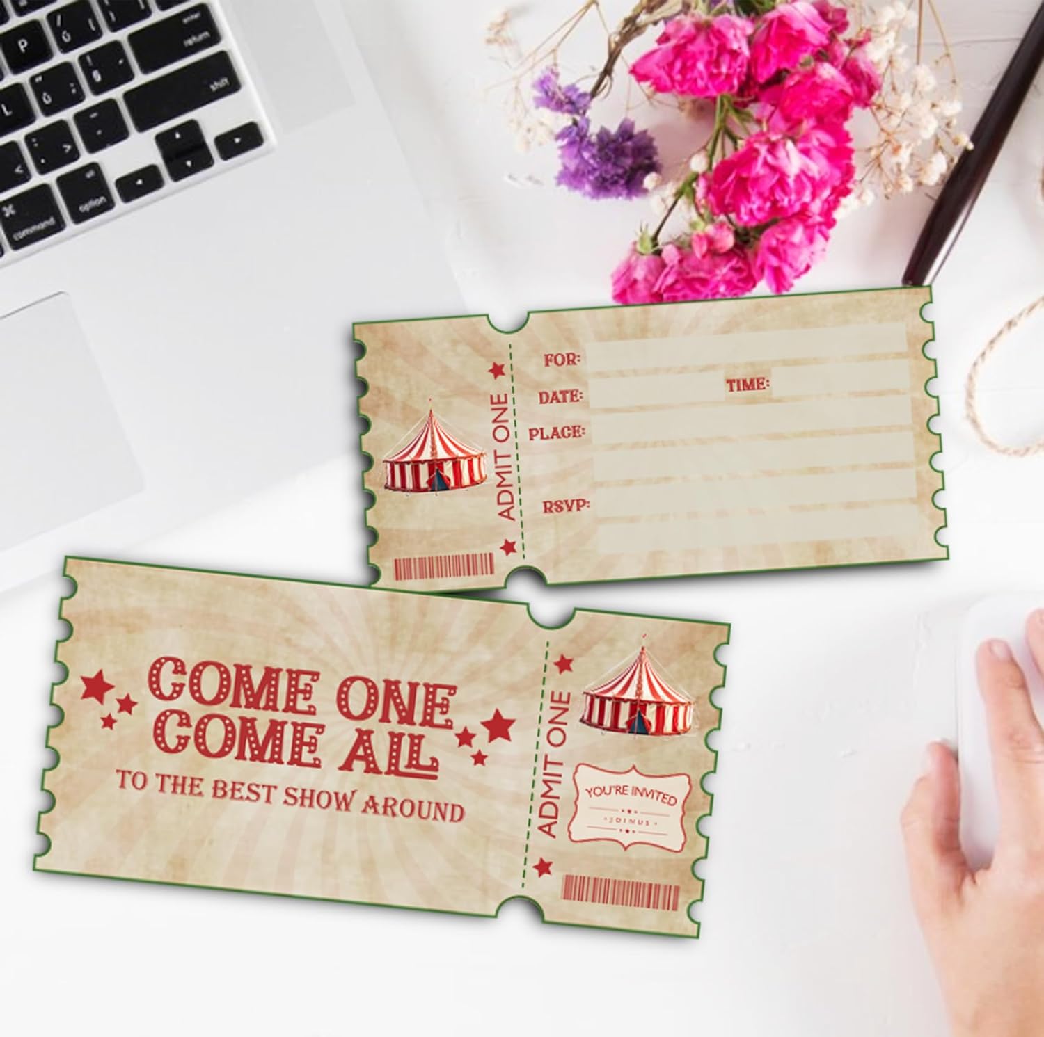 Carnival Circus Birthday Party Invitation Cards 30-Pack