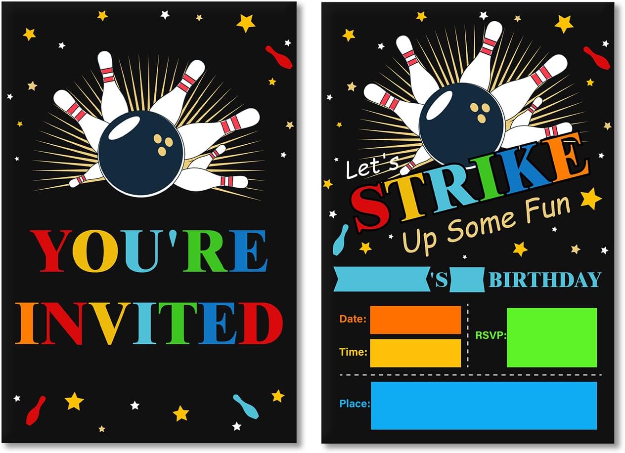Soiceu Bowling Birthday Invites with Envelopes Set of 20