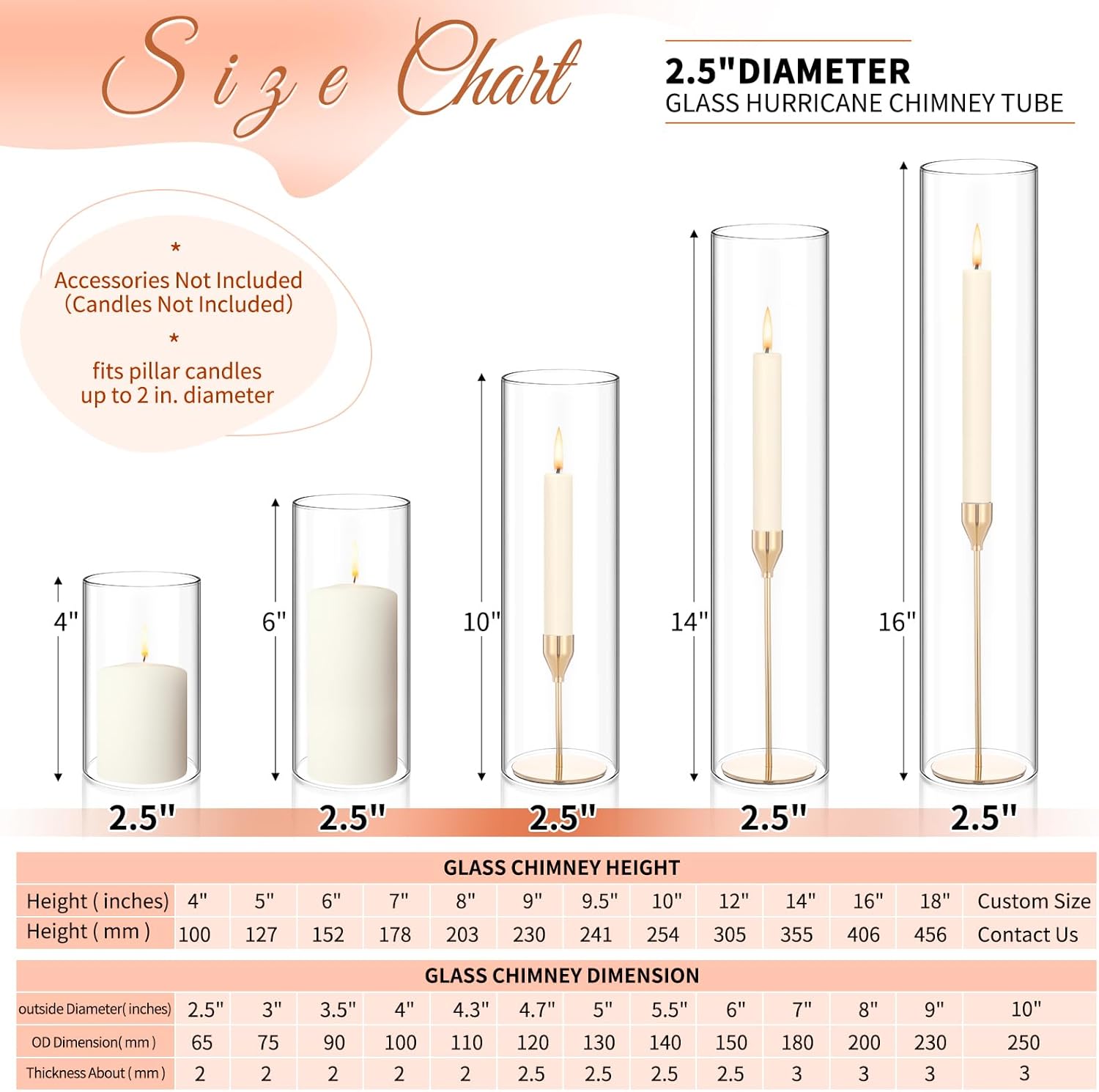 Showgeous 24 Piece Hurricane Candle Holder Set