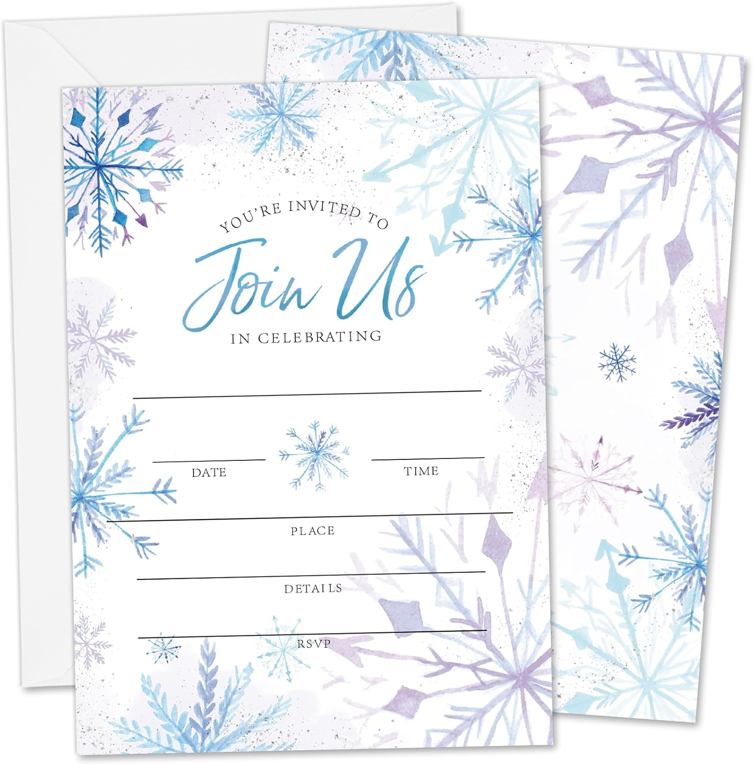 AnyDesign Christmas Invitations 20 Sets Purple Blue Snowflake Cards Envelopes Stickers