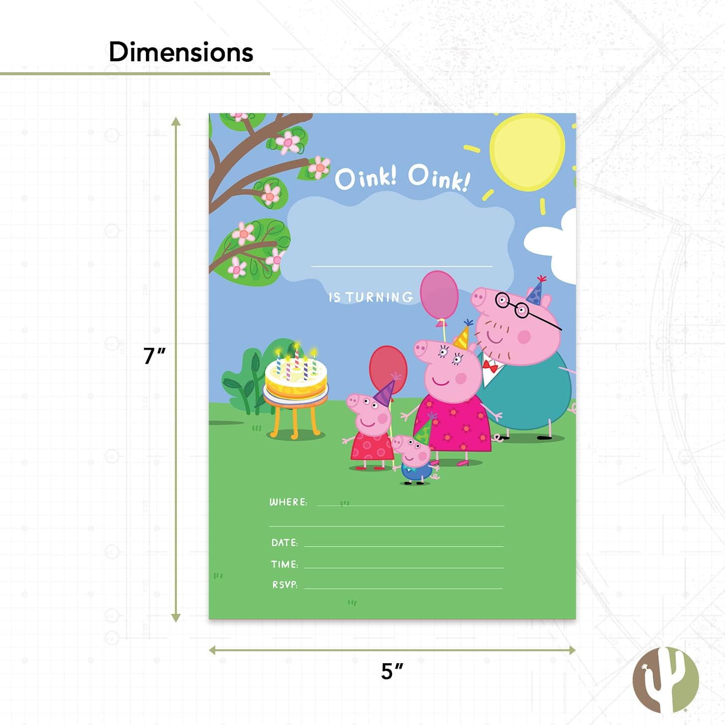 Desert Cactus Peppa Pig Birthday Invites 10 Count With Envelopes