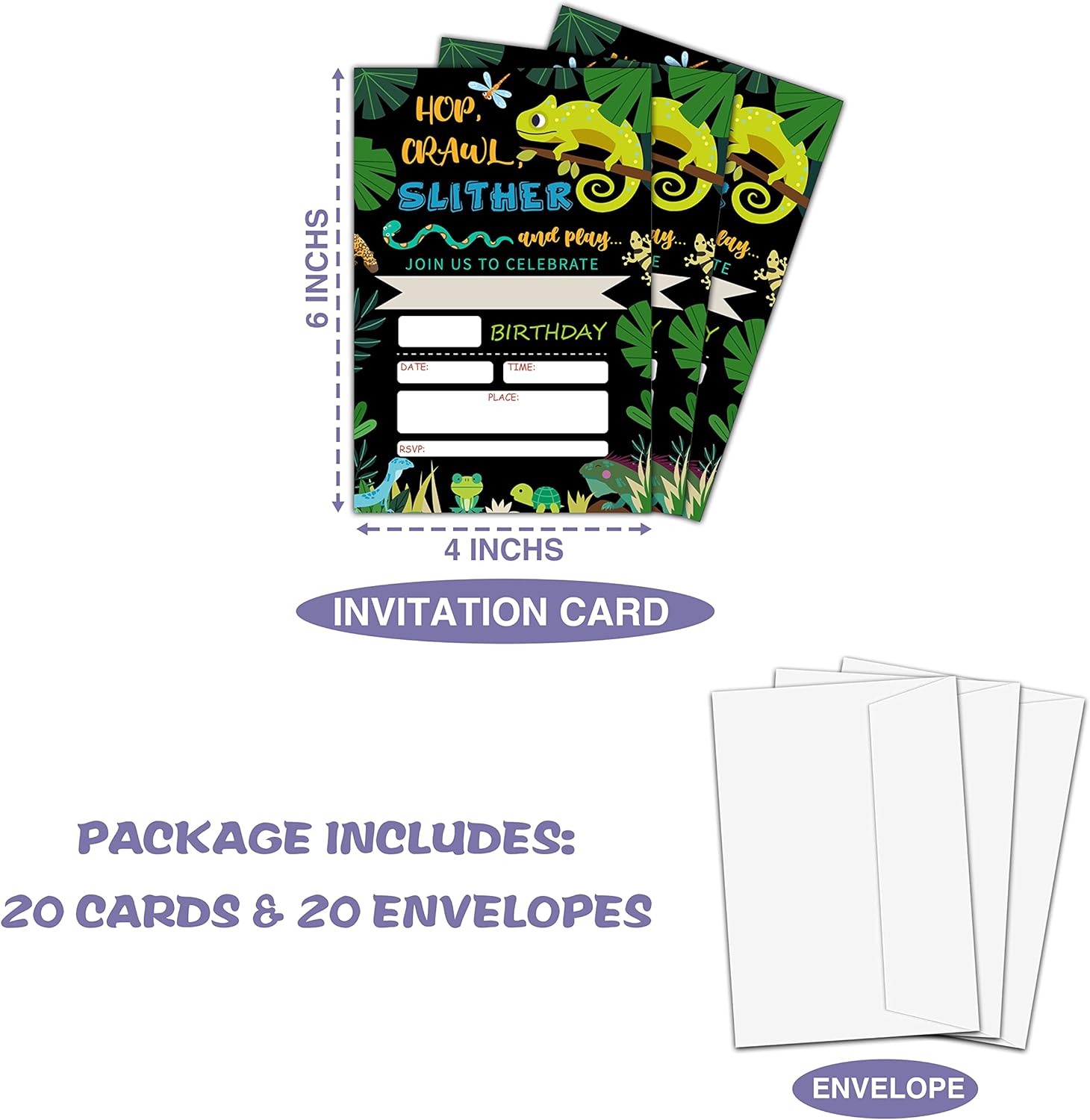 Levitatinyear Reptile Theme Birthday Invites 4x6 20 Pack