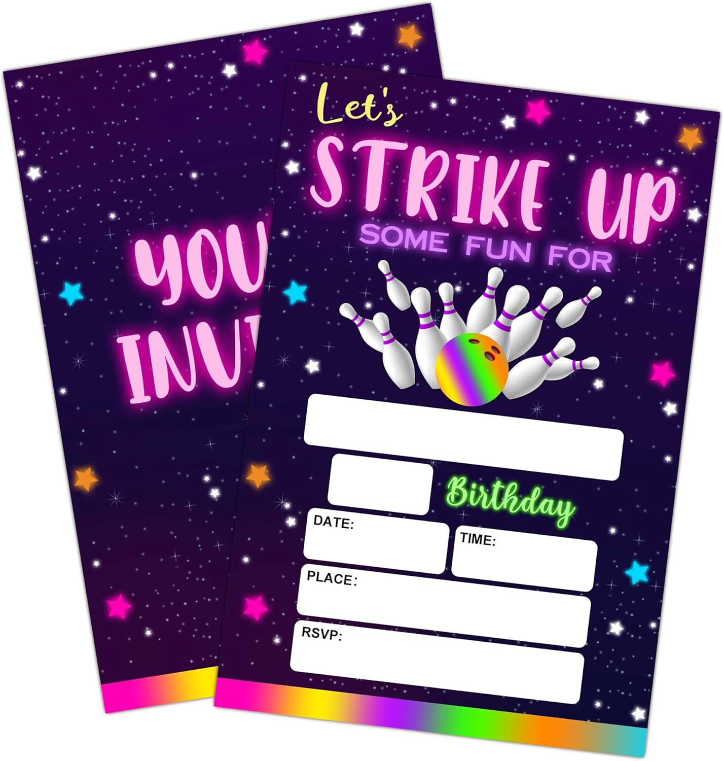 Bowling Party Birthday Invite Cards with Envelopes
