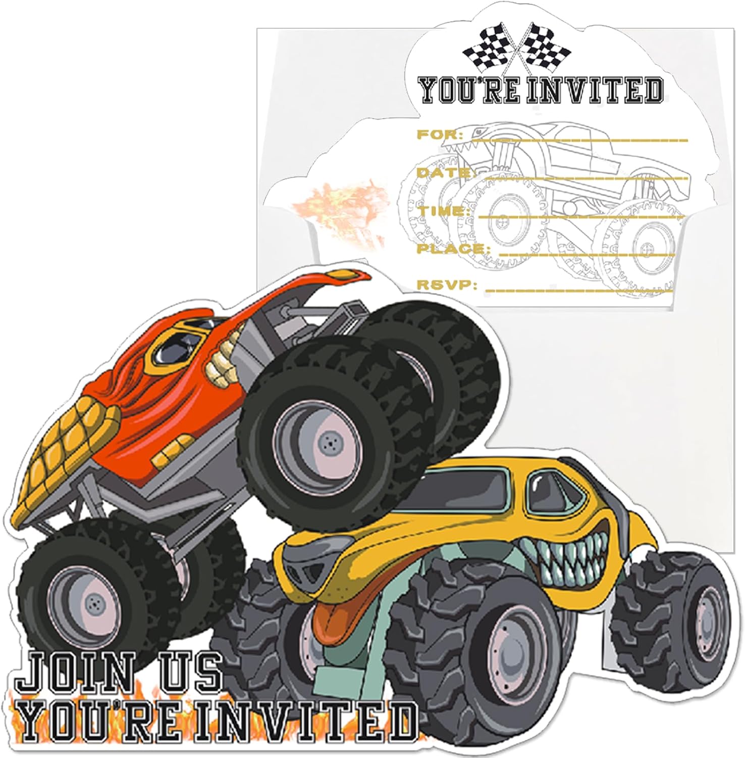 15 Pack Monster Truck Party Invitations with Envelopes