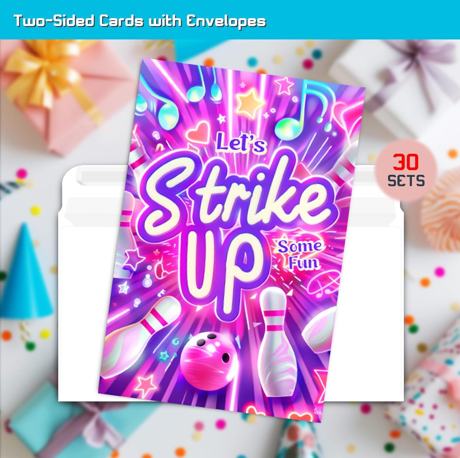 Neon Bowling Birthday Party Invitation for Girls Kids