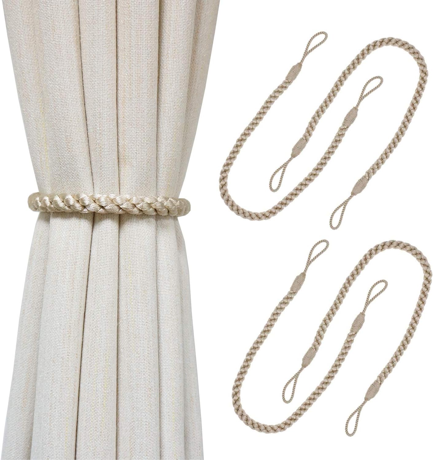 Curtain Tiebacks Ropes 4pcs Handmade Beige Holdbacks