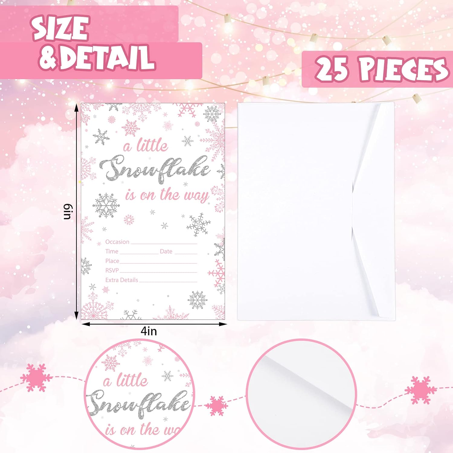 25 Sets Snowflake Baby Shower Invitations with Envelopes