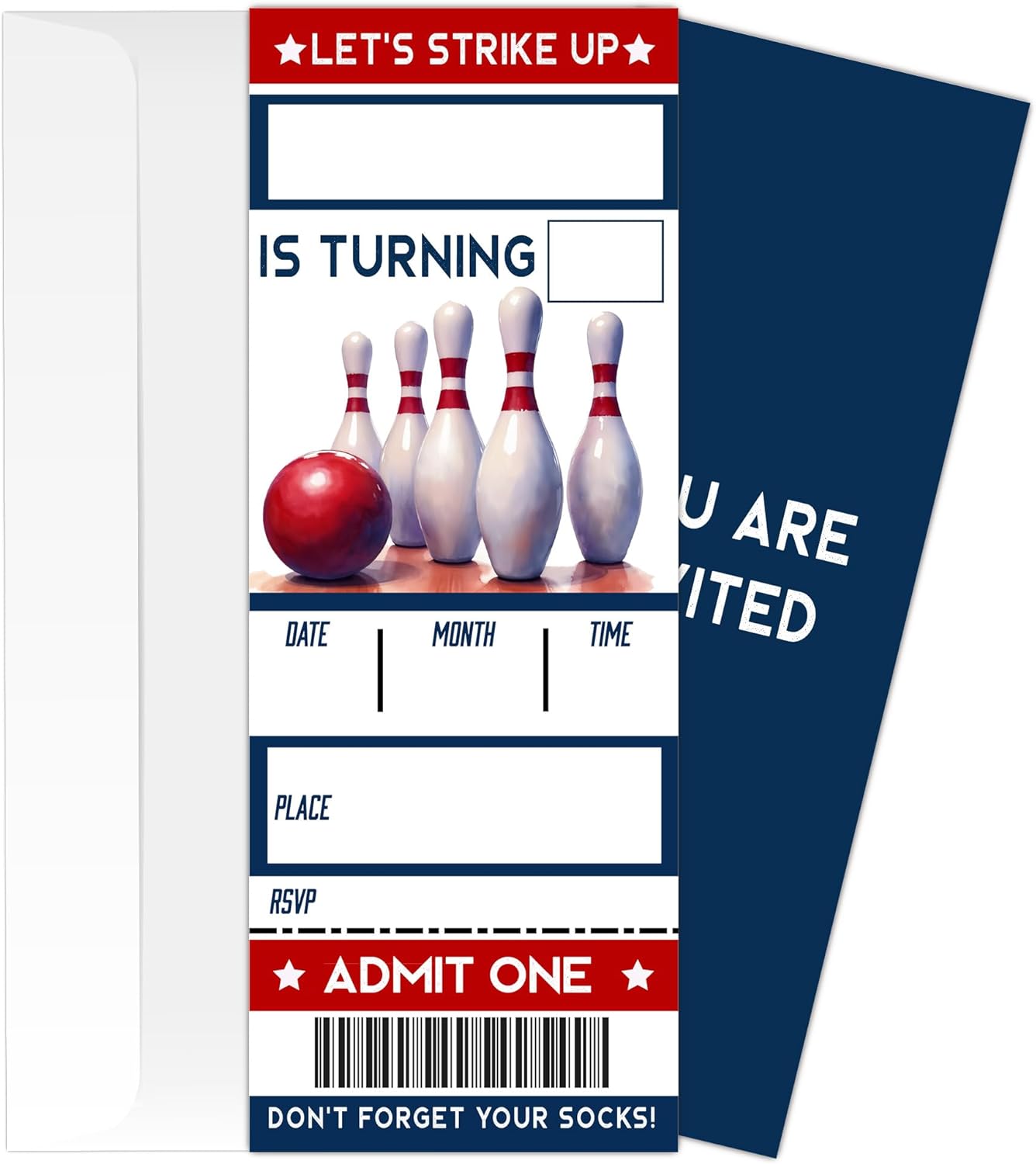 Lets Strike Birthday Invitation Cards with Envelopes Double Sided 3x8 Inches 20pcs