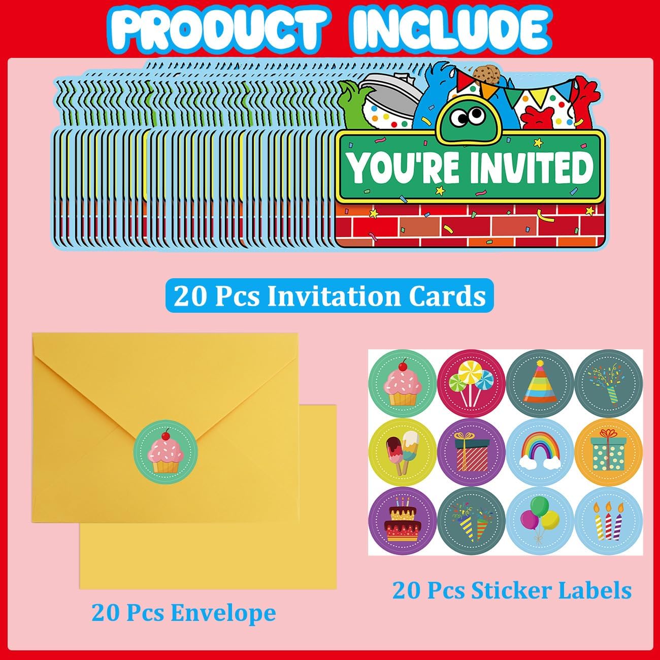 20Pcs Learning Street Birthday Invitations for Boys