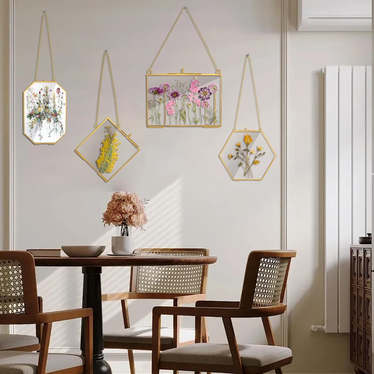 4 Pcs Gold Hanging Glass Picture Frame for DIY Pressed Flower Display