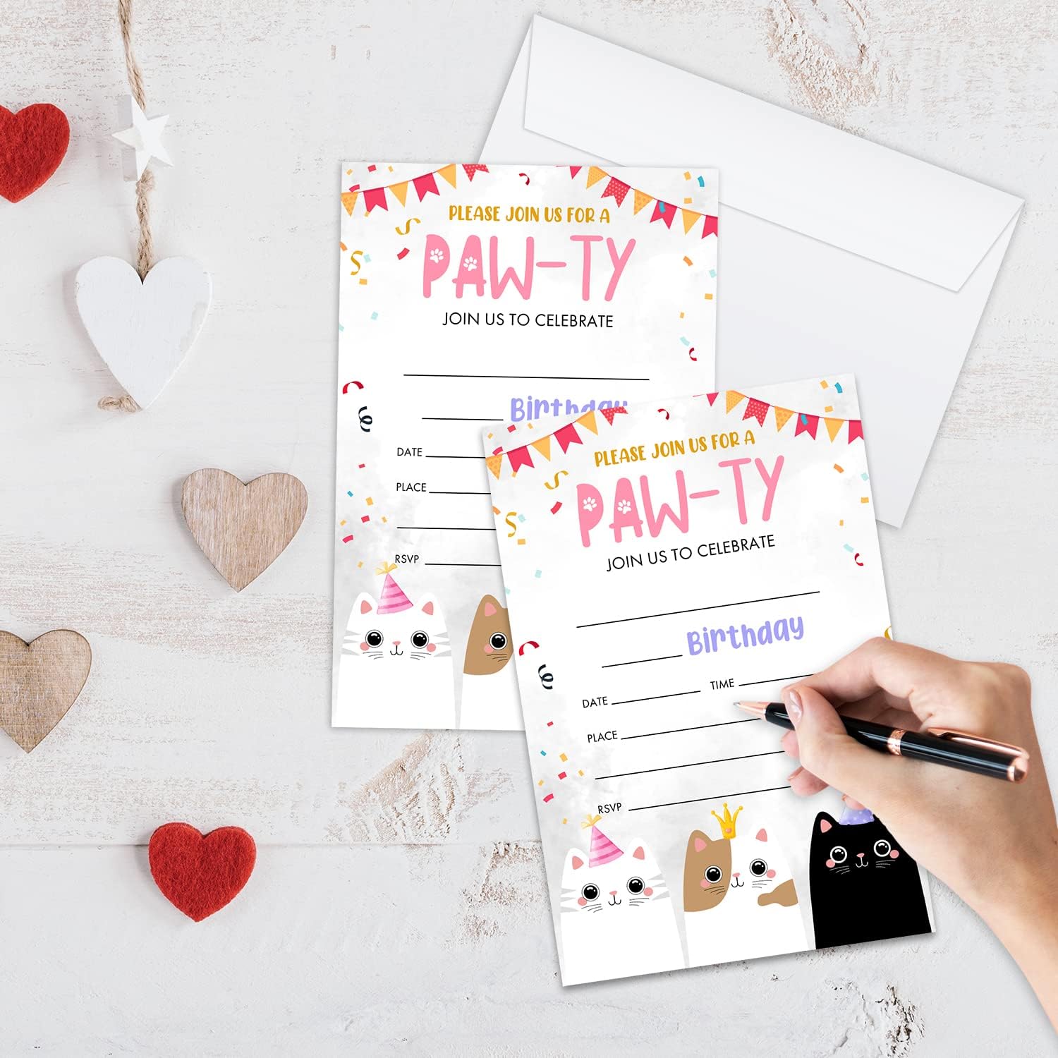 LWBEO Cat Birthday Invitation Cards with Envelopes