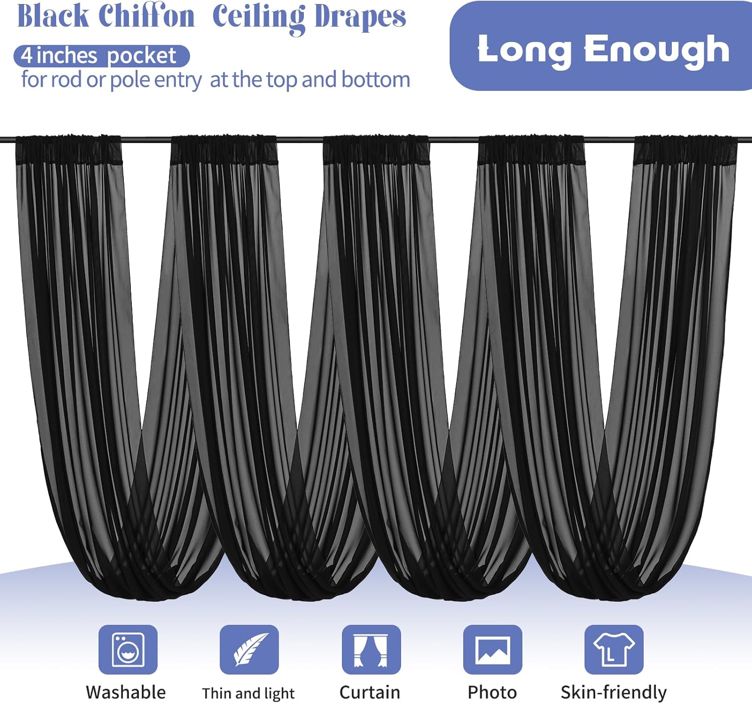 4 Panels Black Ceiling Drapes for Wedding Arch Decorations