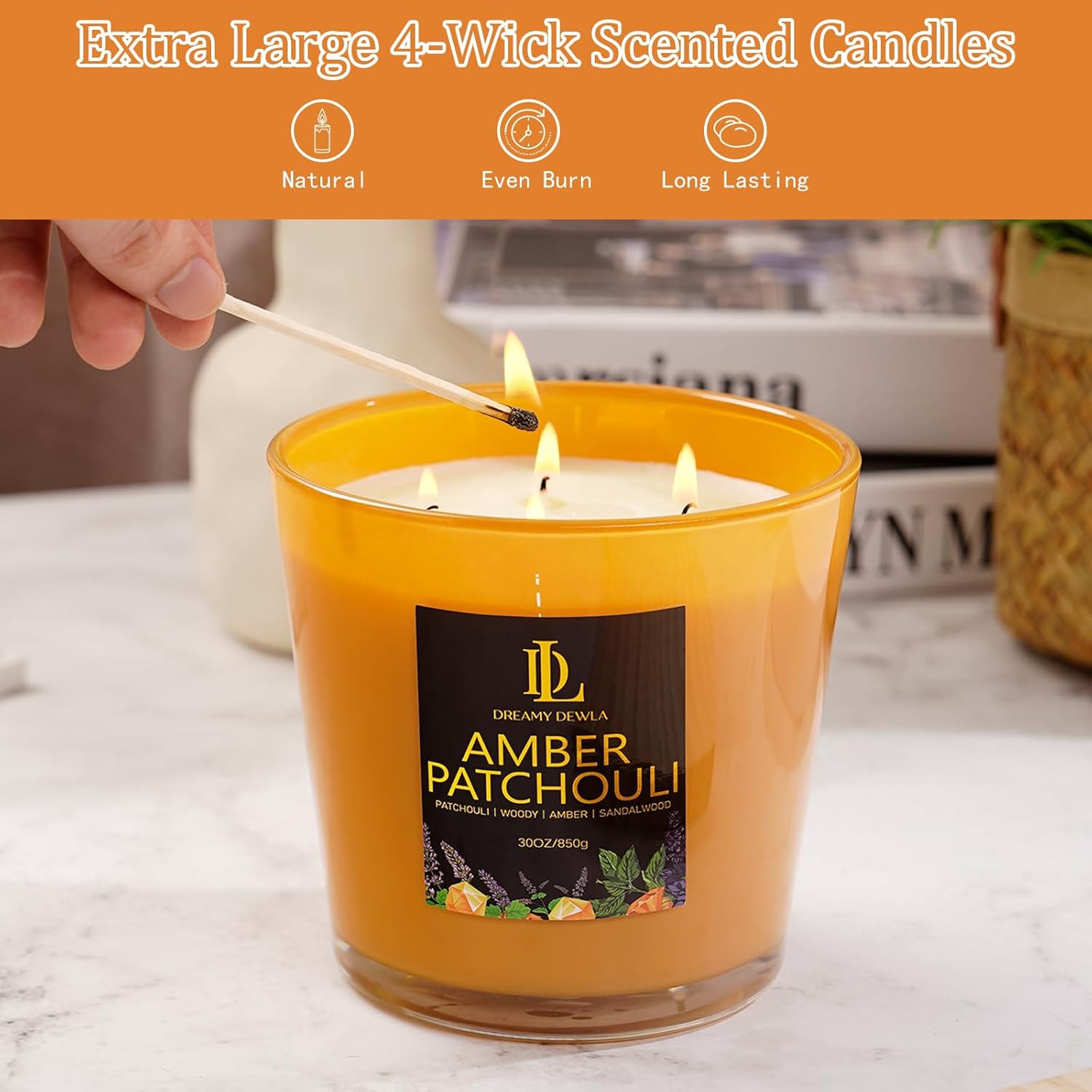 Amber Patchouli 30oz Soy Candle with 4 Wicks