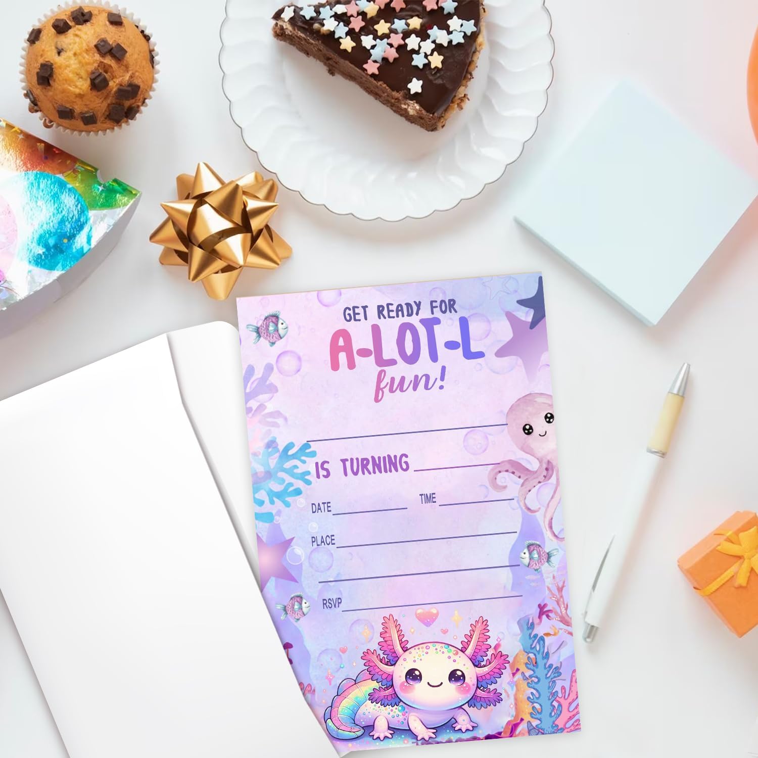 Axolotl Birthday Invitations for Kids 20 Piece Set
