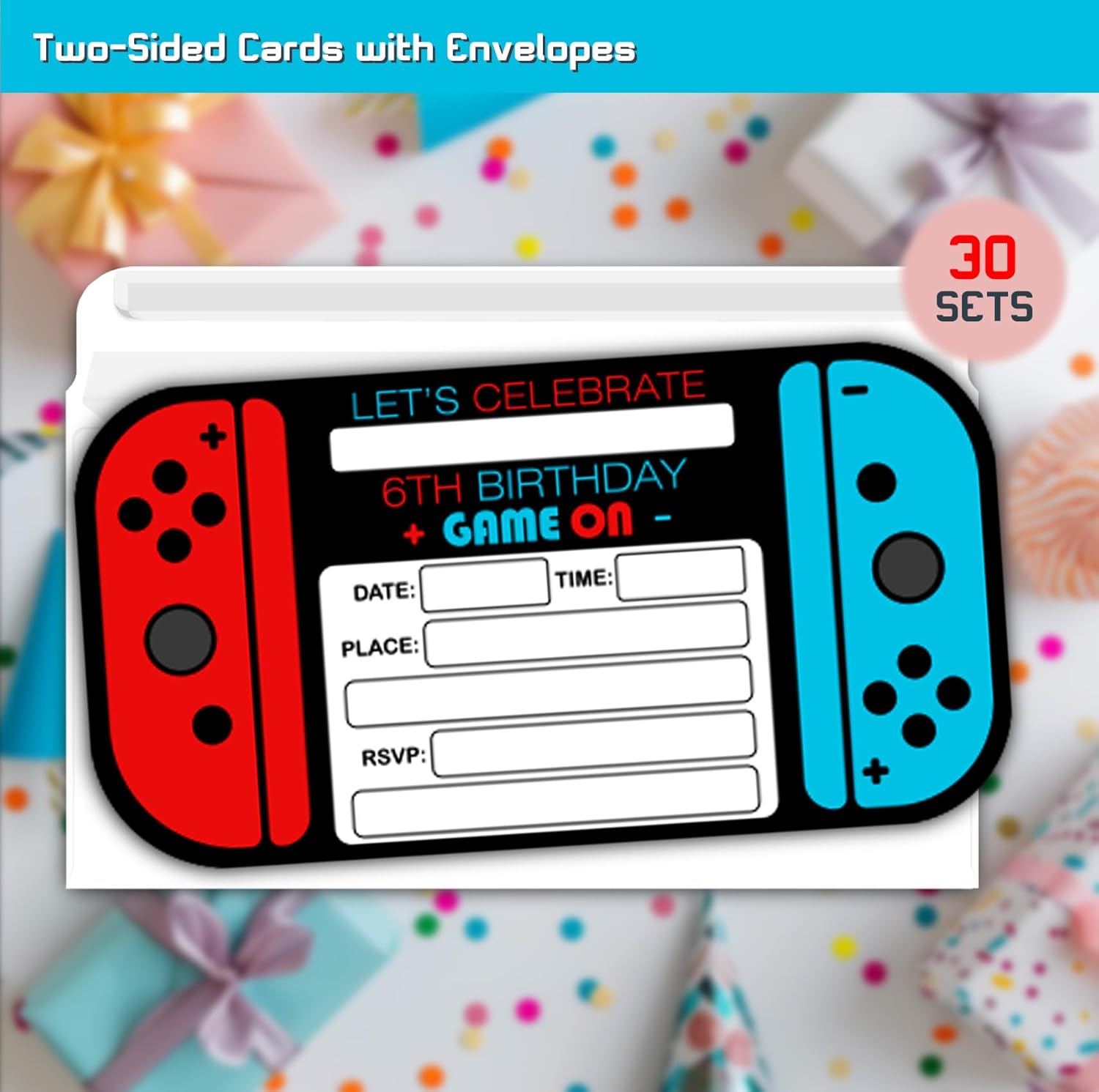Video Game 6th Birthday Invitation Cards Set