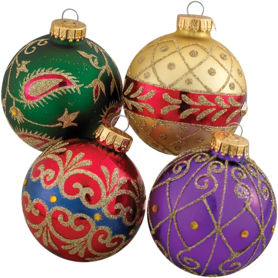 Kurt Adler Imperial Design Ball Ornament Set of 4