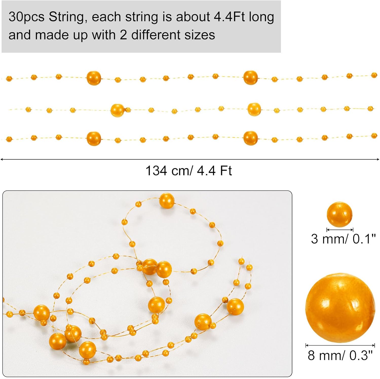 Uxcell 30pcs Artificial Pearl String for Floating Candle Orange