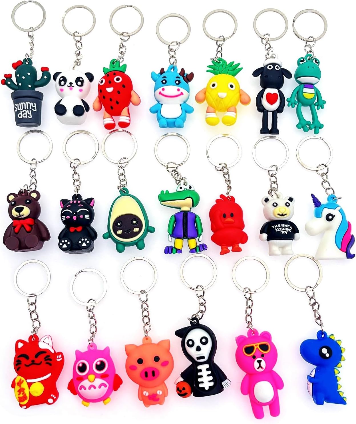 JZK 20pcs 3D Animal Keychain Set for Kids