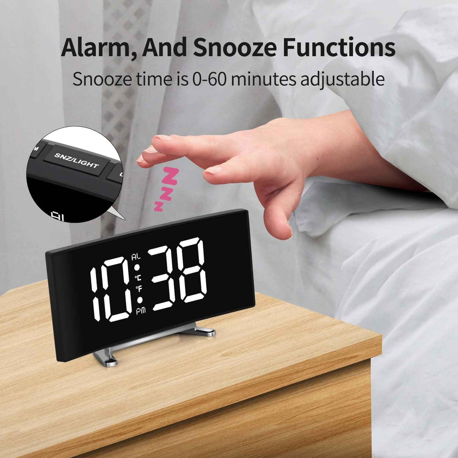 LED Digital Alarm Clock for Bedroom with Snooze and Temperature