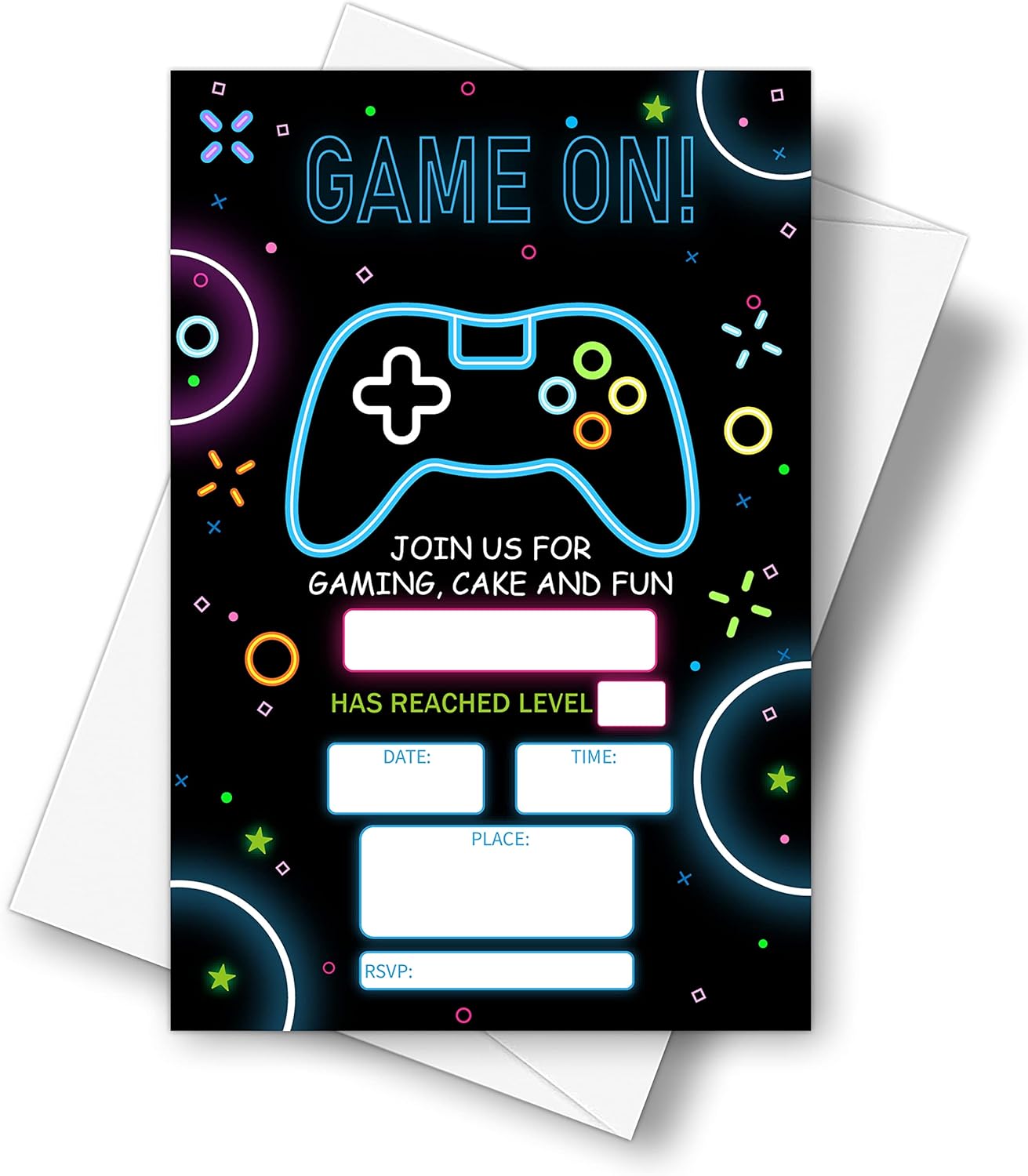 DETIHO 4x6 Video Game Birthday Invitations - 20 Sets - Game On