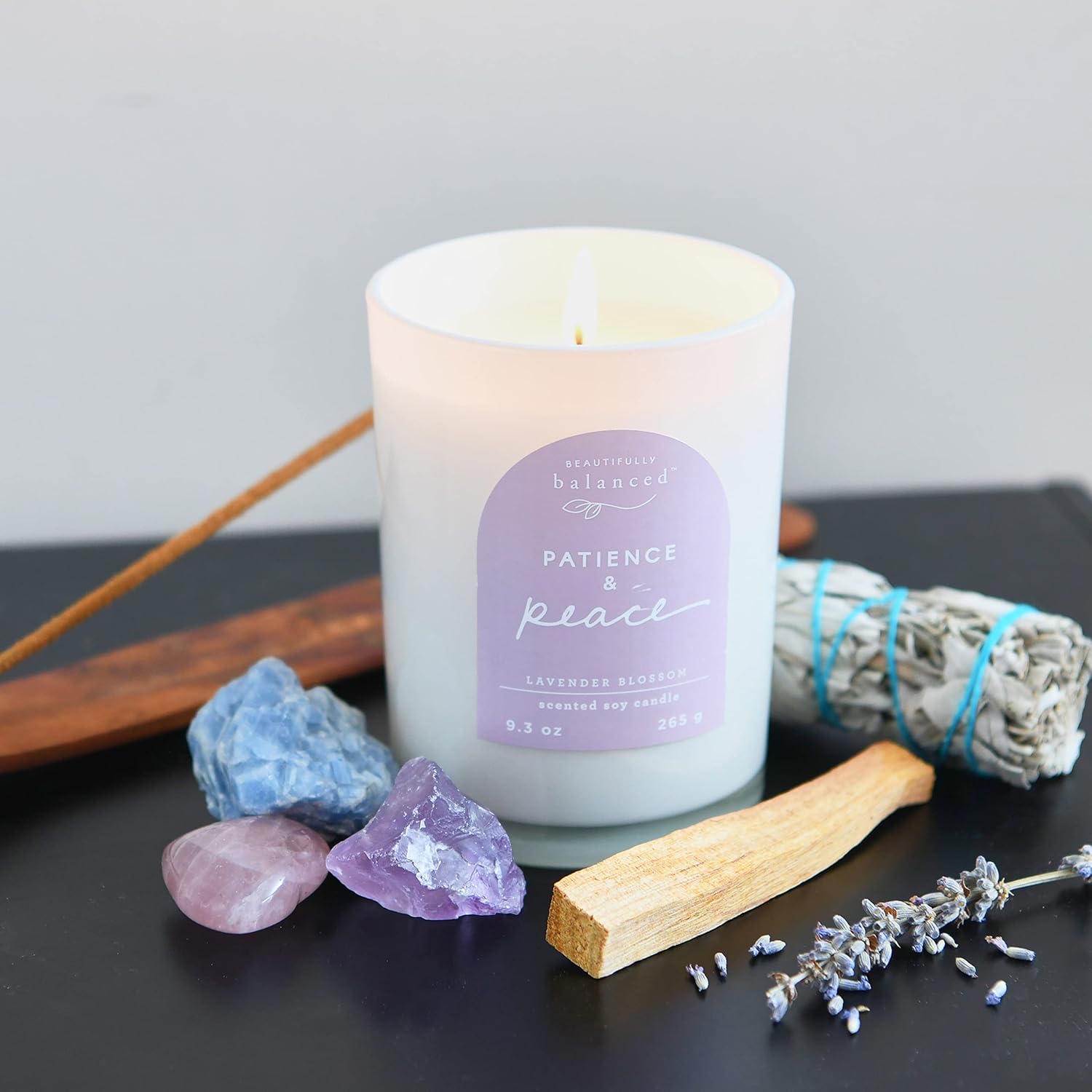 Scented Lidded Glass Soy Candle with Patience and Peace