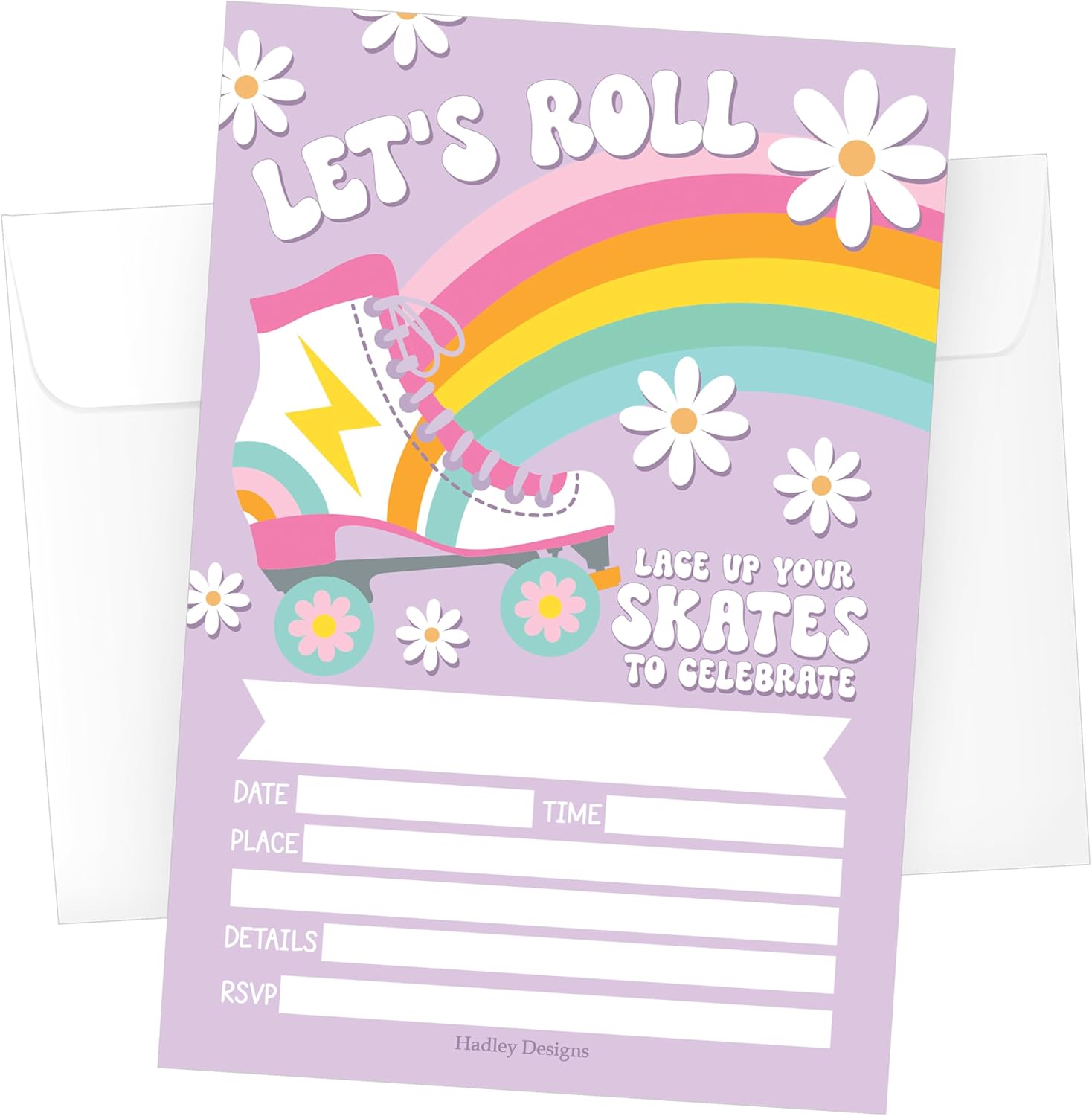 Hadley Designs Birthday Invitations for Girls 15-Pack 4x6 Roller Skate Template