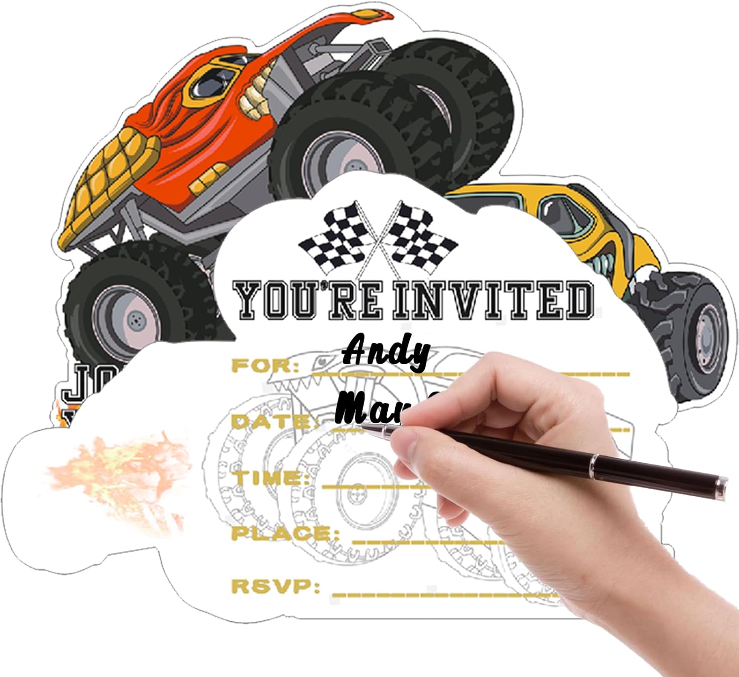 15 Pack Monster Truck Party Invitations with Envelopes