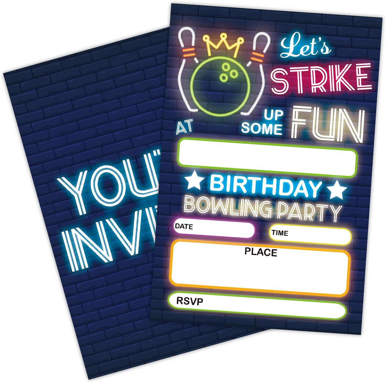 GaNiao Retro Neon Bowling Birthday Invites Set 20 Pcs