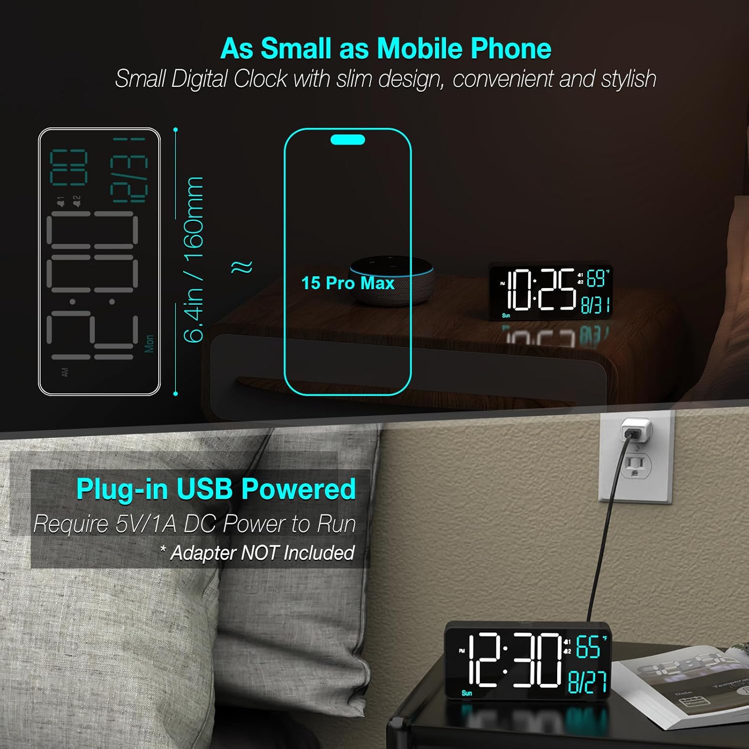 Kosumosu 67 Inch Digital Alarm Clock with Auto Dimming