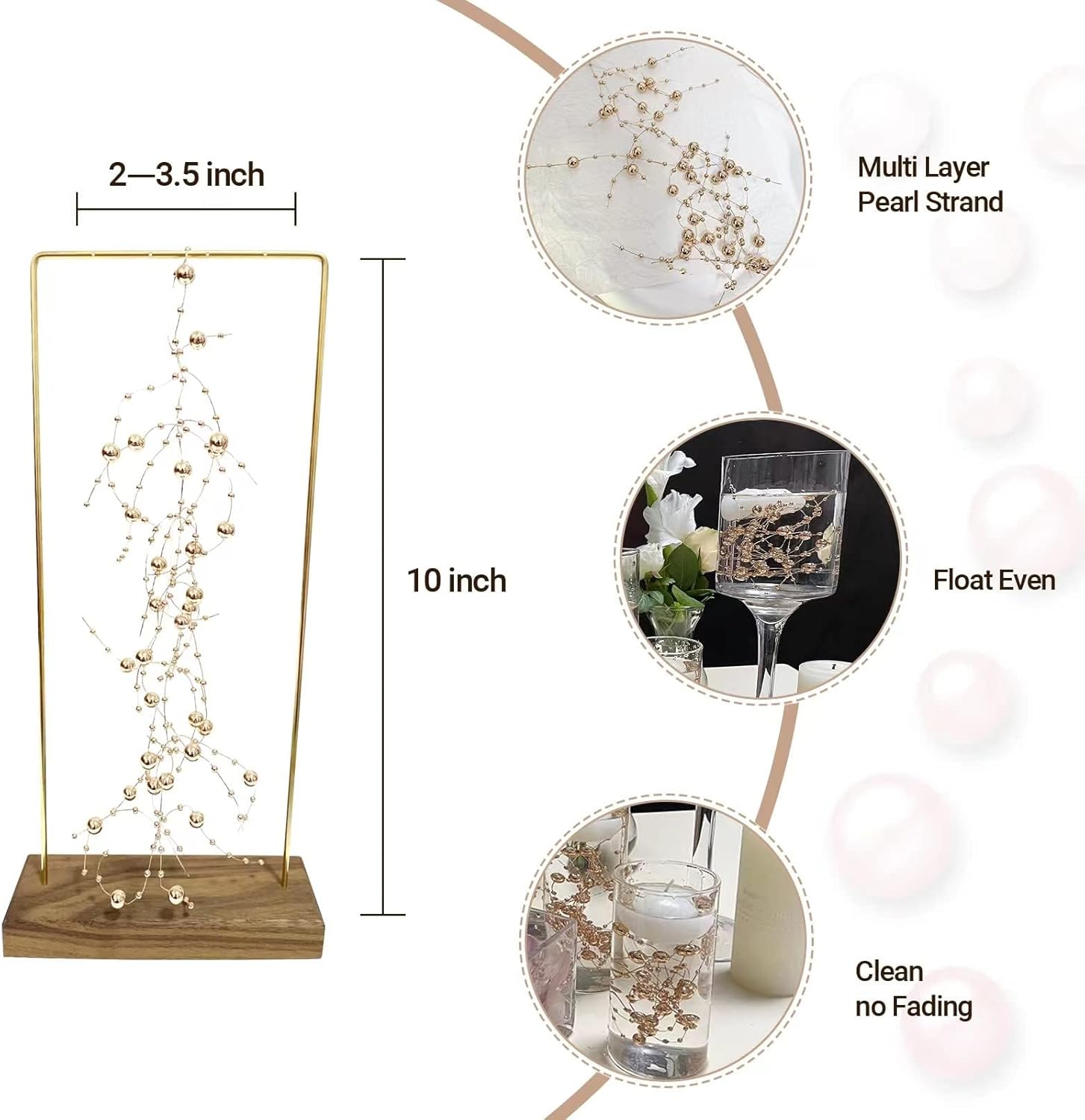 24Pcs Pearl String for Floating Candle Centerpieces Champagne Gold