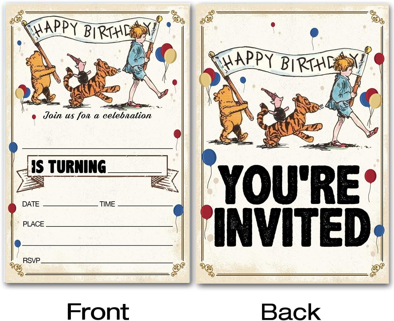Winnie the Pooh Birthday Invitations 20 Cards with Envelopes
