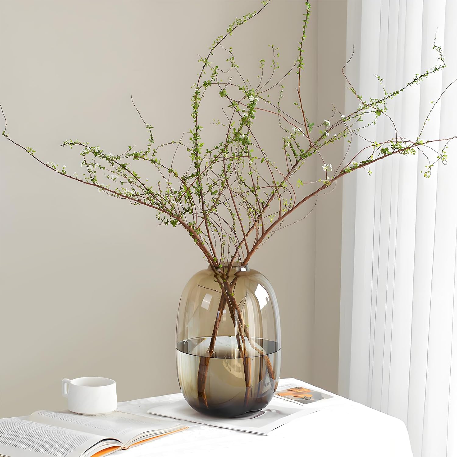 GeLive Brown Glass Vase Round Clear Colored