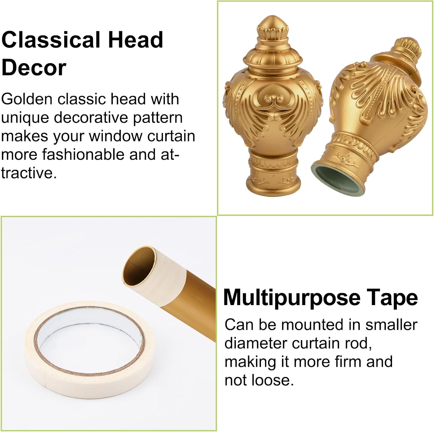 6Pcs Gold Plastic Curtain Finials for 28mm Rods