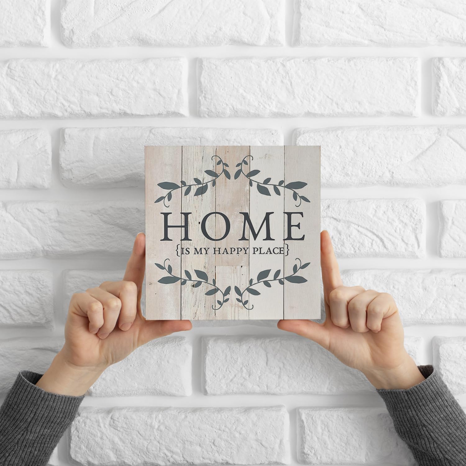 Knibeo Home Sign My Happy Place Wooden Plaque 5x5 Inch