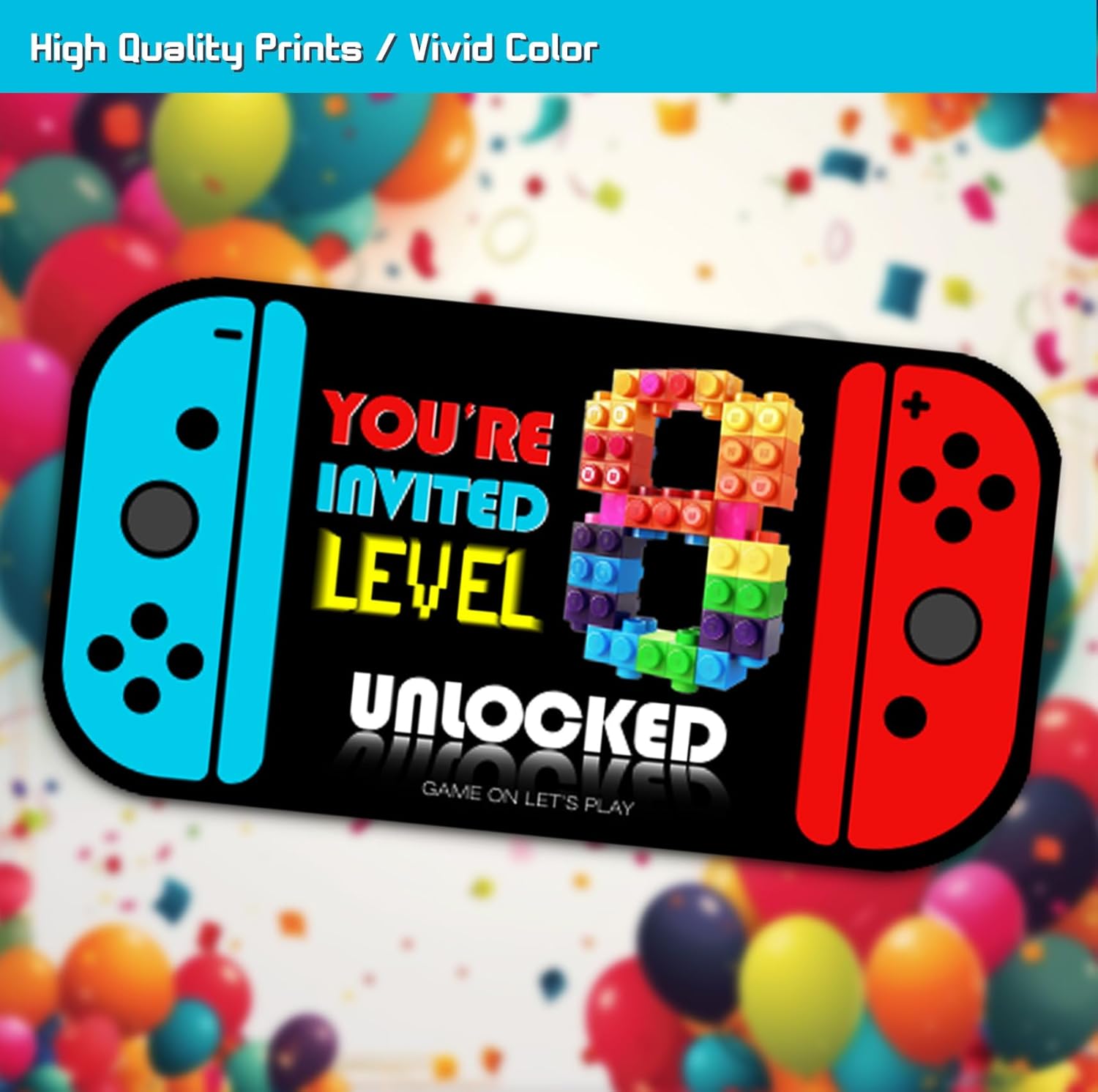 Video Game 8th Birthday Invitation Cards Set