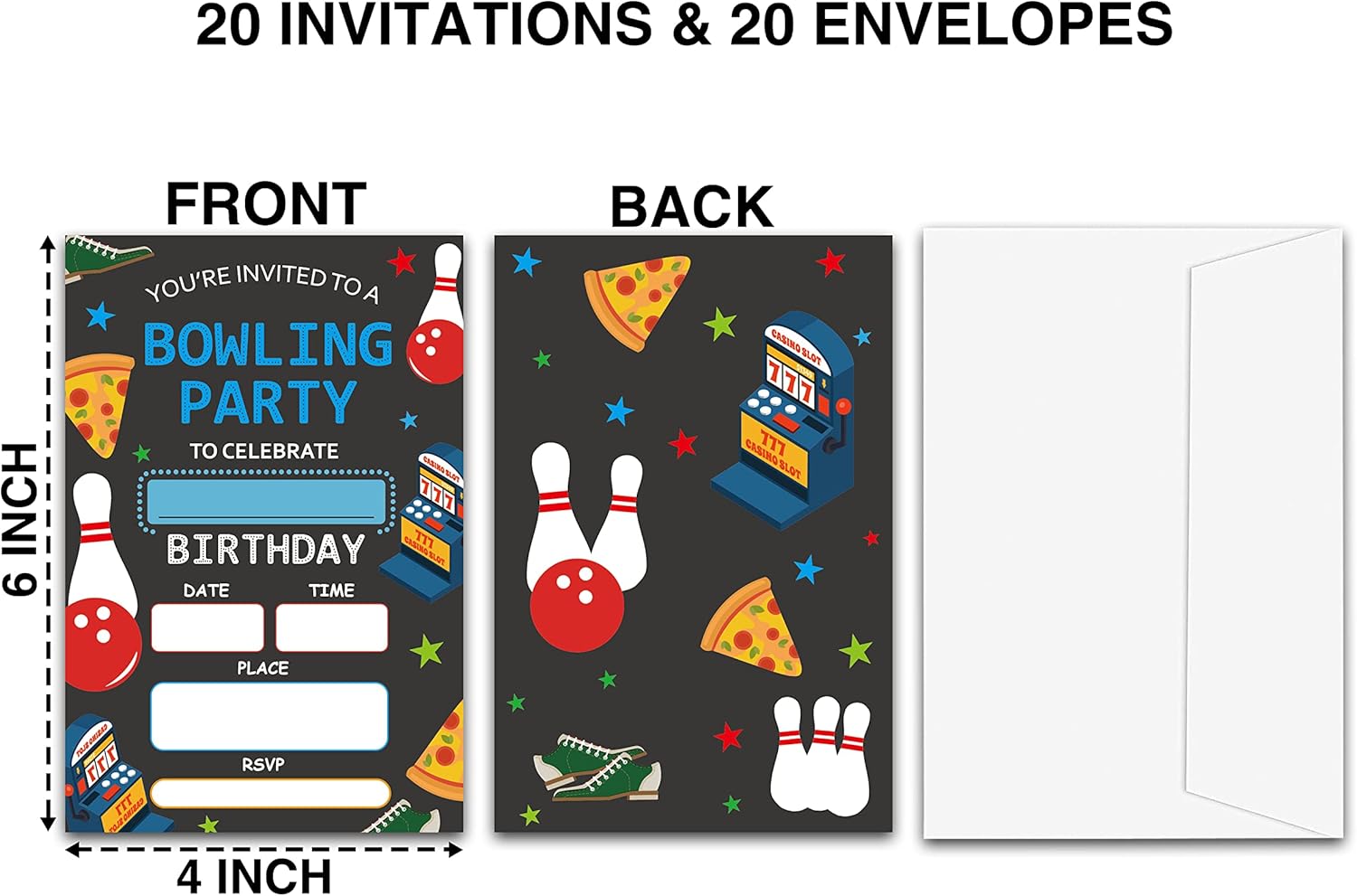 Bowling Theme Birthday Invites with Envelopes 20-Pack
