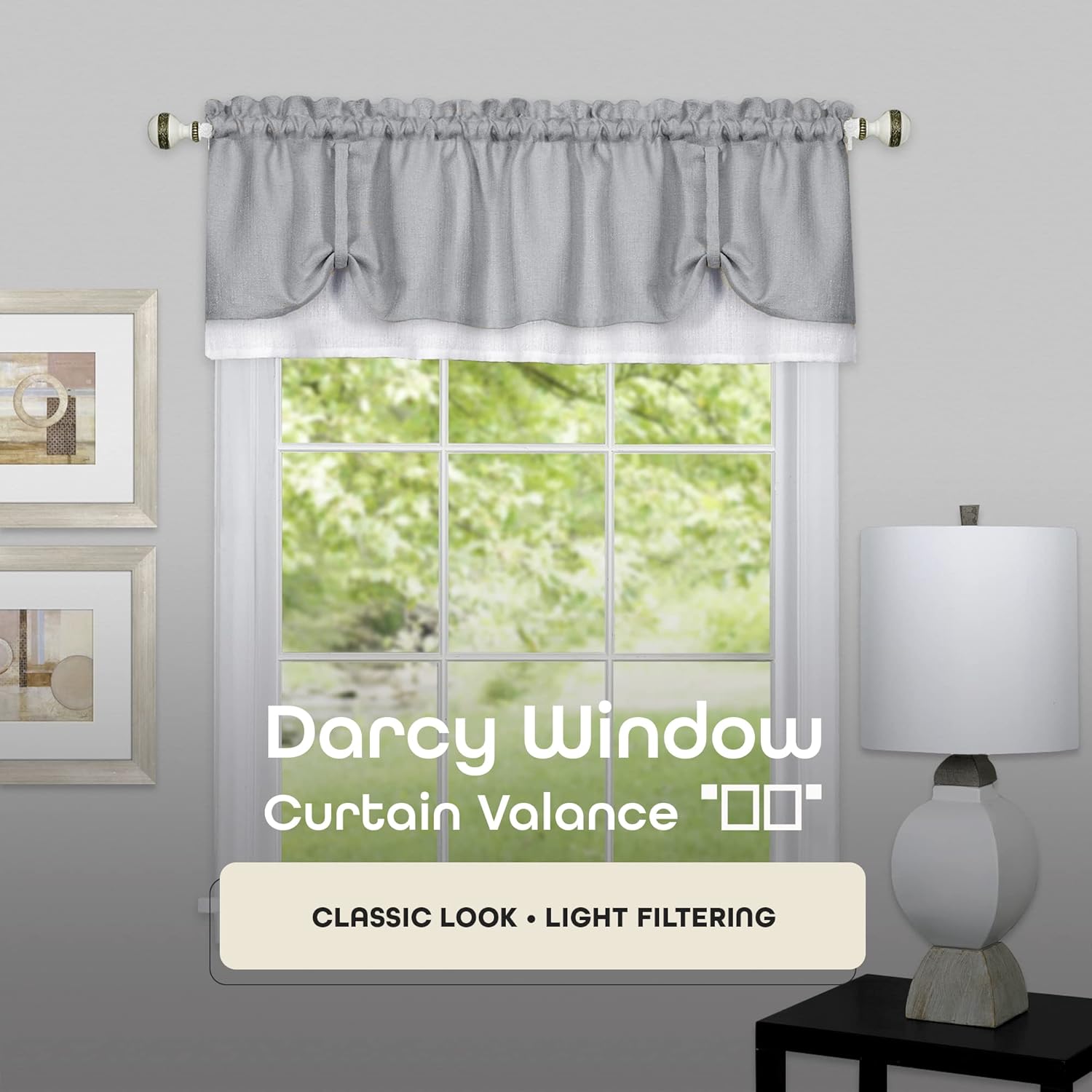 Soft Window Darcy Curtain Valance in Grey and White