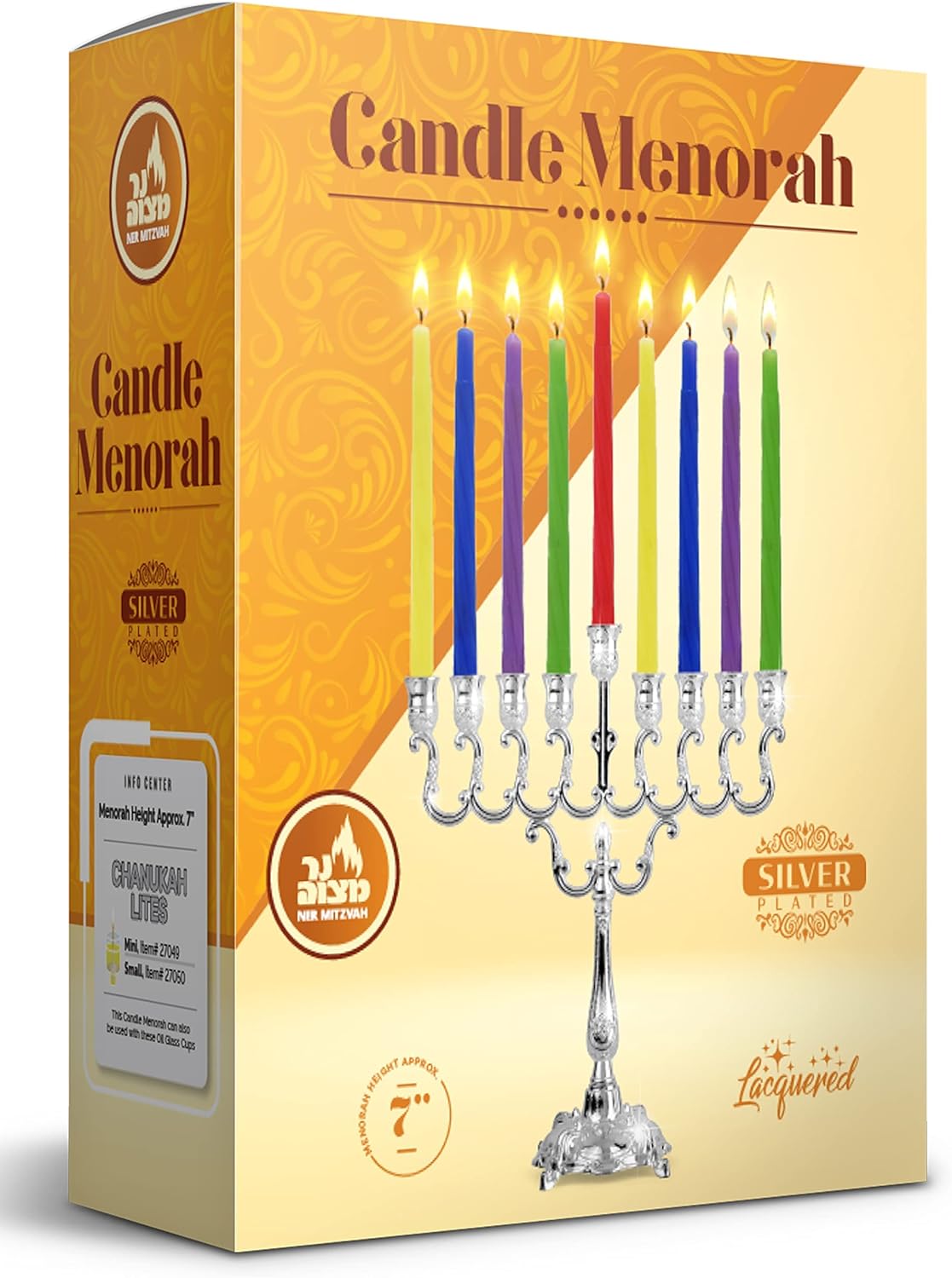 Ner Mitzvah Silver Plated Candle Menorah with Curved Branches