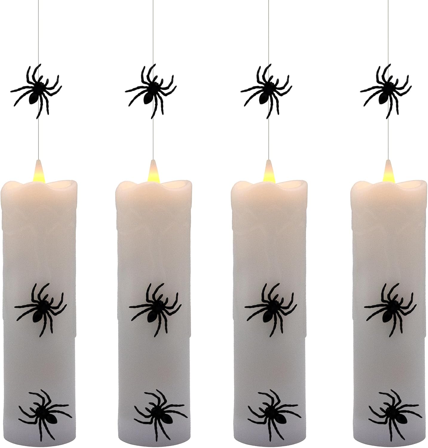 Lumabase Battery Operated Hanging Pillar Candles with Spiders Set of 4