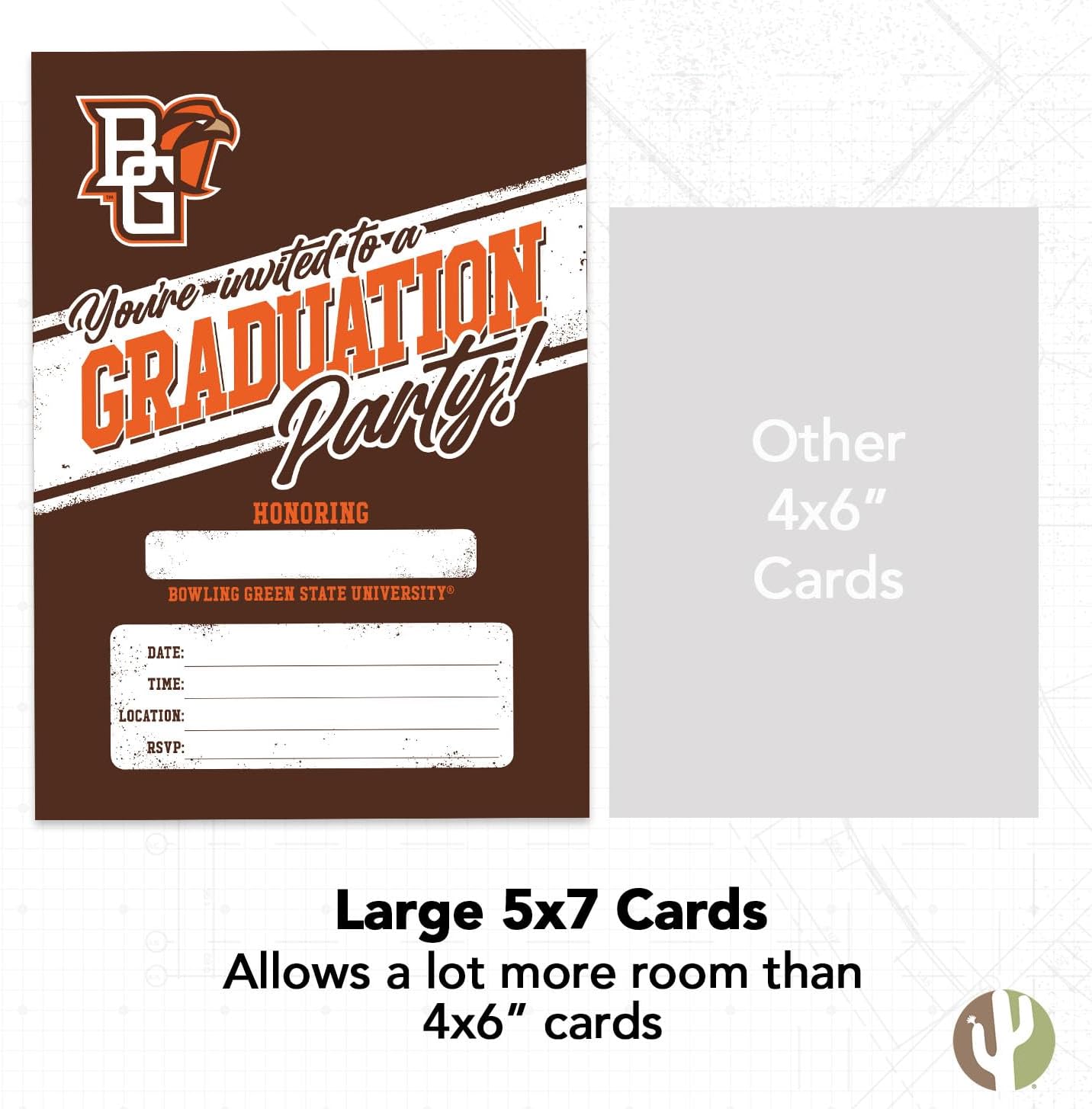 Desert Cactus BGSU Graduation Party Invitations 5x7 10 Count With Envelopes