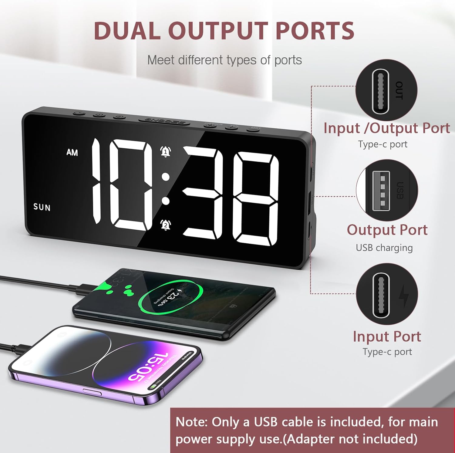 LOFICOPER 7 Inch Digital Alarm Clock with Dual Alarms