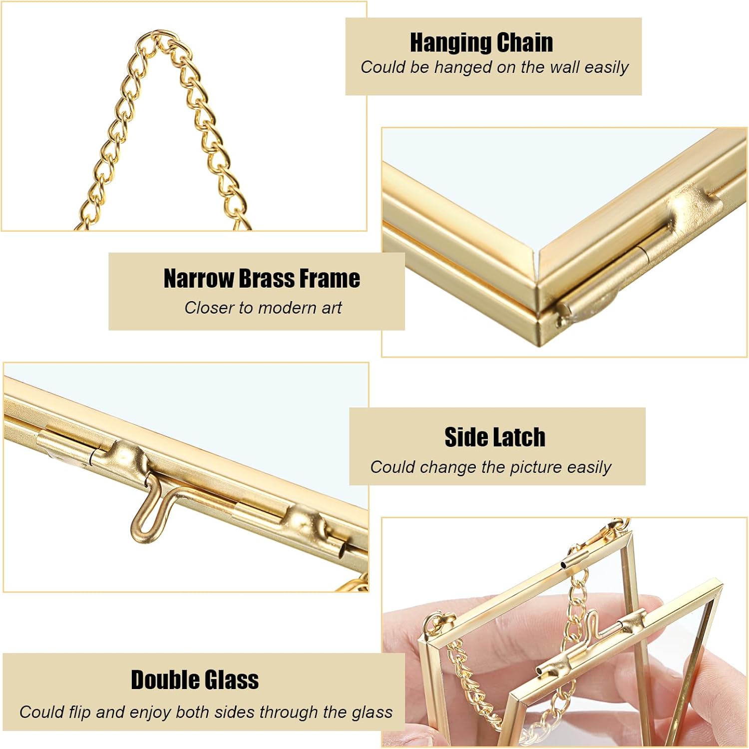 4 Pack Mini Brass Frame for Pressed Flowers Art Display