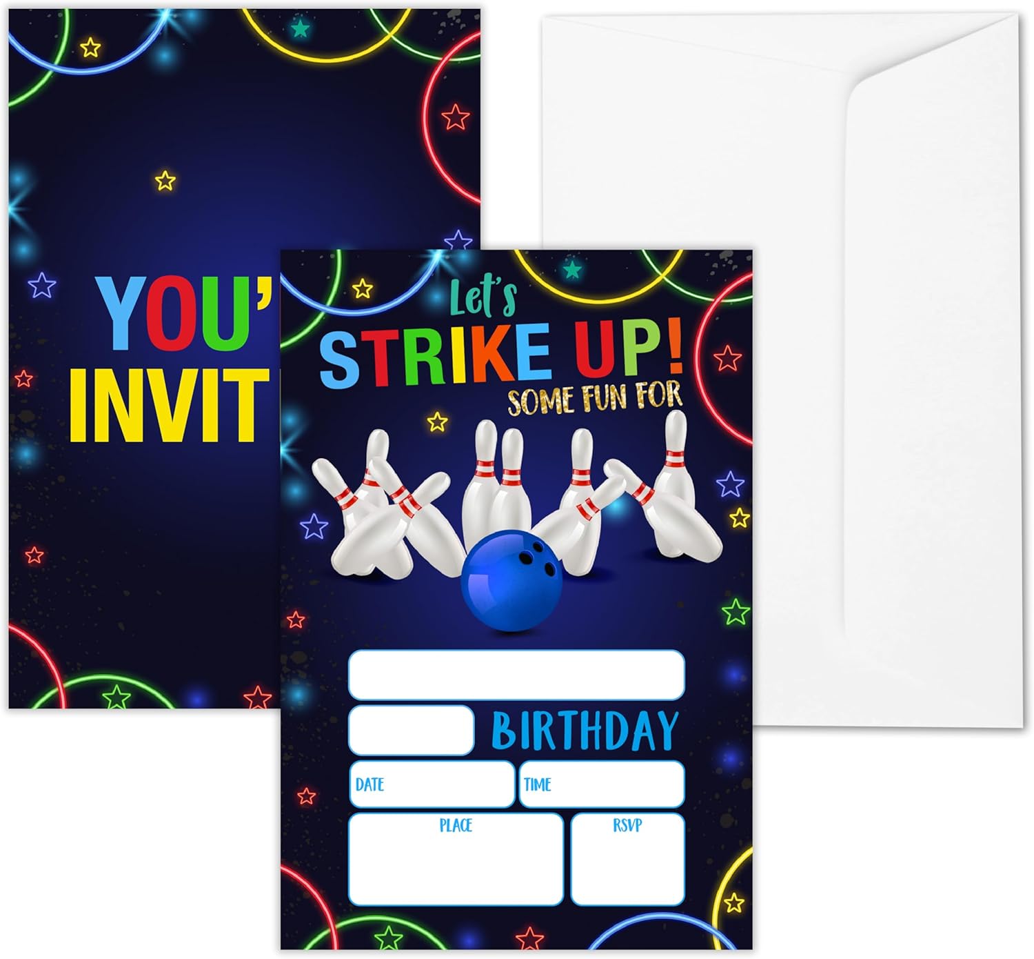 Retro Neon Bowling Birthday Invites 25 Set