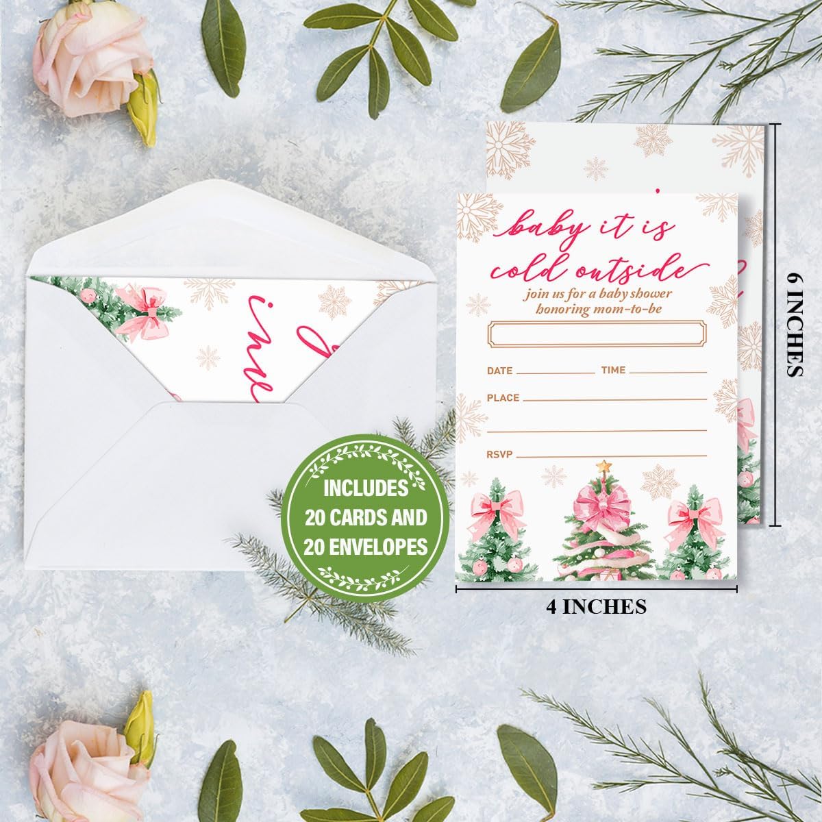 Winter Baby Shower Party Invitations Set of 20 Pink Christmas