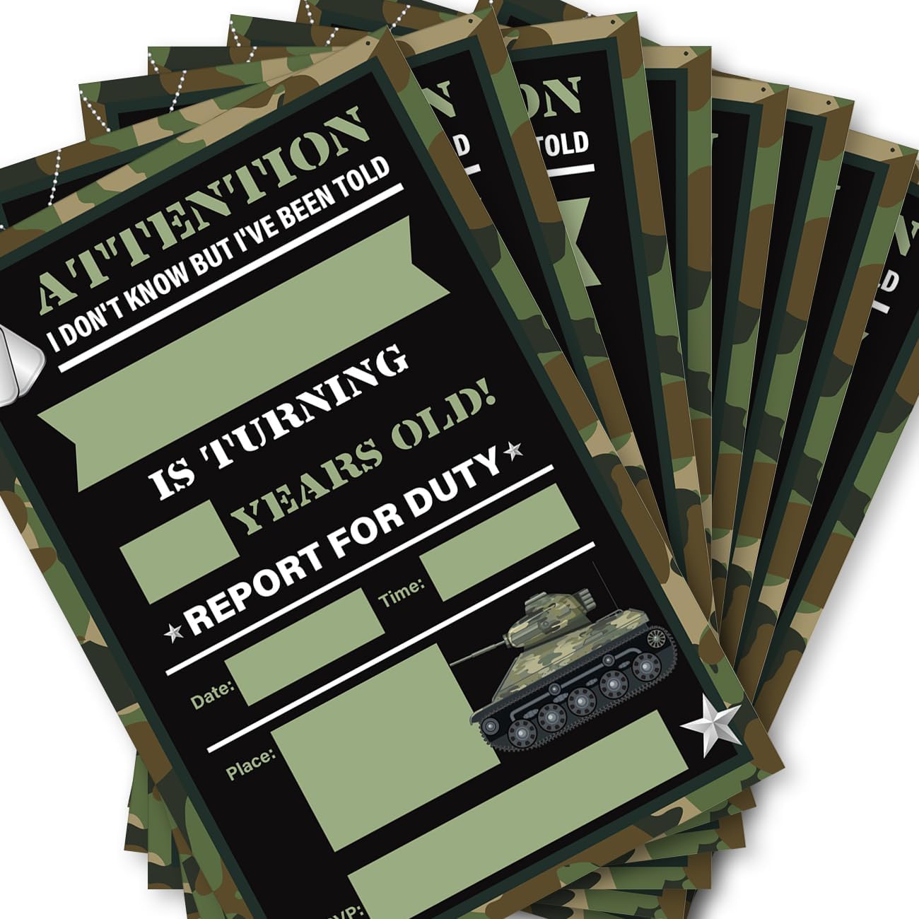 Soiceu Army Birthday Invitations Set of 20 with Envelopes