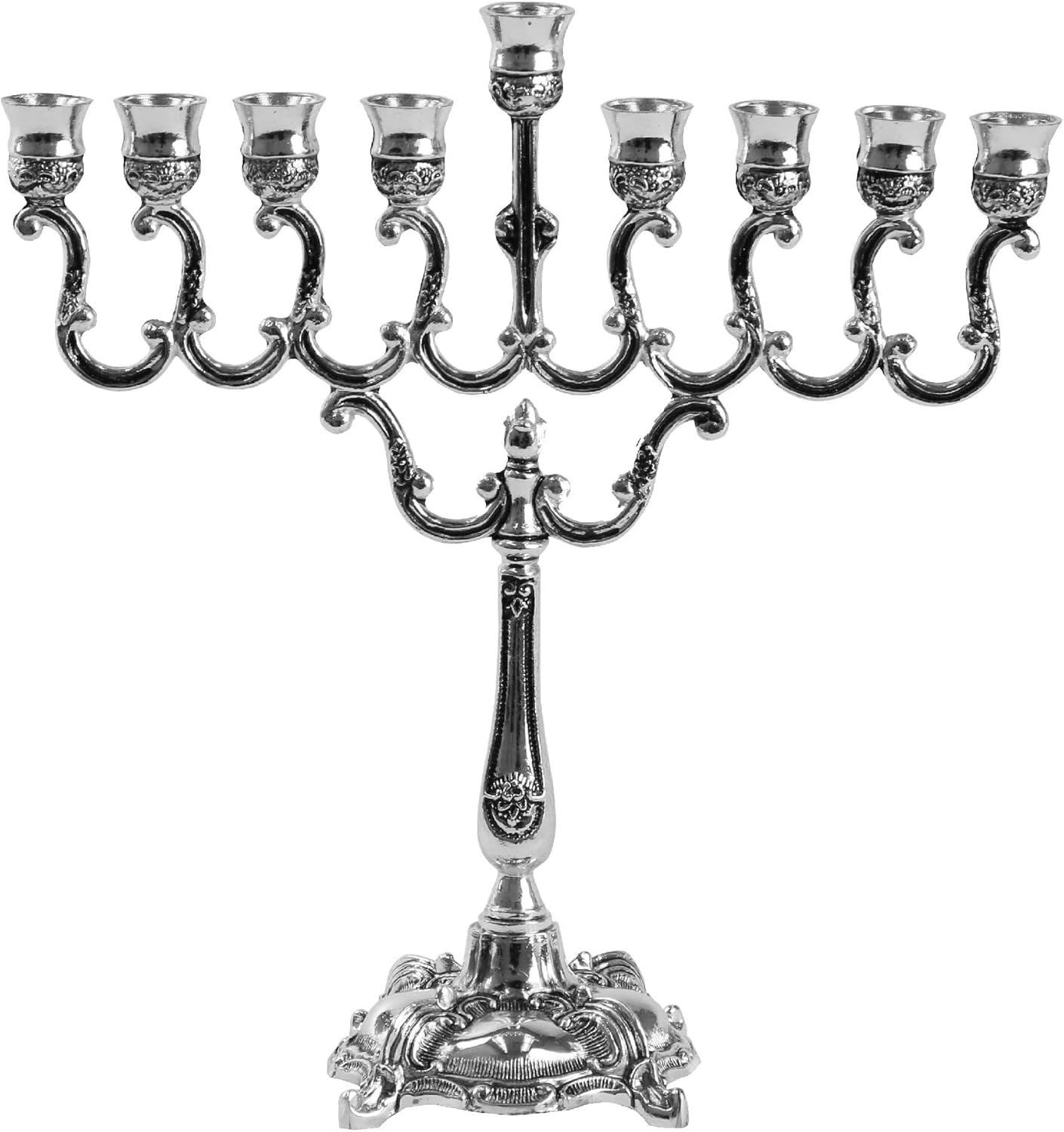 Ner Mitzvah Silver Plated Candle Menorah with Curved Branches