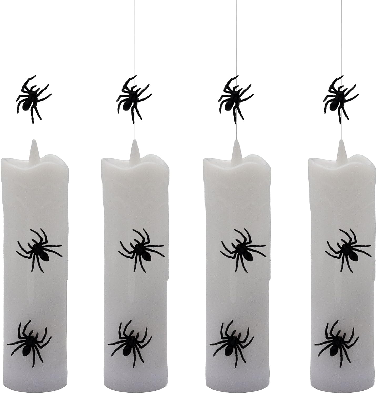 Lumabase Battery Operated Hanging Pillar Candles with Spiders Set of 4