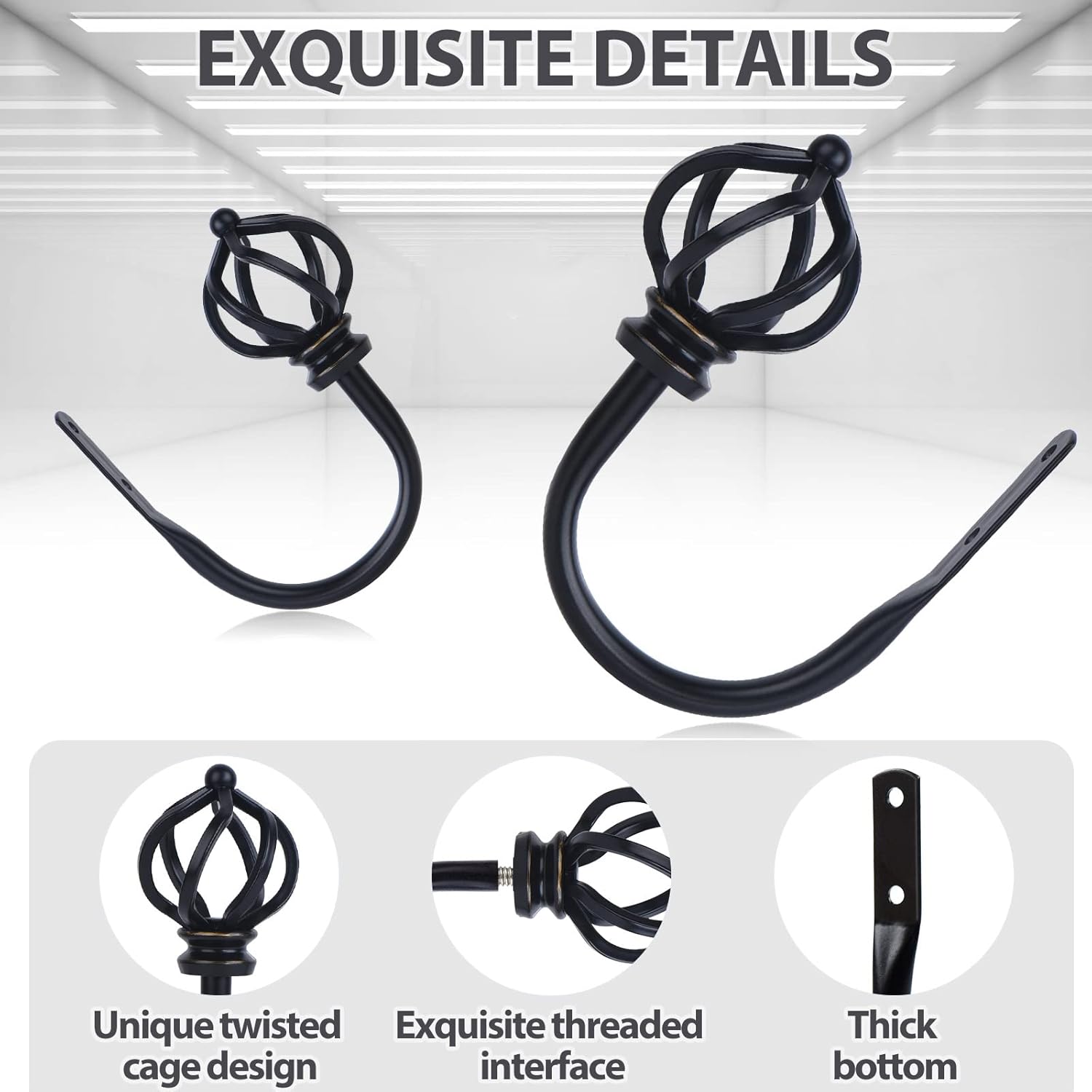 KAMANINA Black Twisted Cage Curtain Holdbacks Small 2 Pack